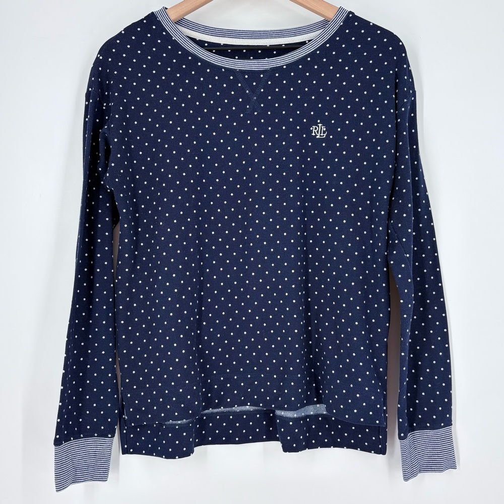 Lauren Ralph Lauren Women's Navy White Polka Dot Long Sleeve and Pants PJ Set - Picture 6 of 16